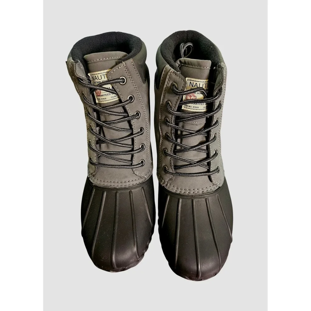 Nautica Duck Boots Mens Size 10 Charcoal Black Channing Insulated Snow Boots